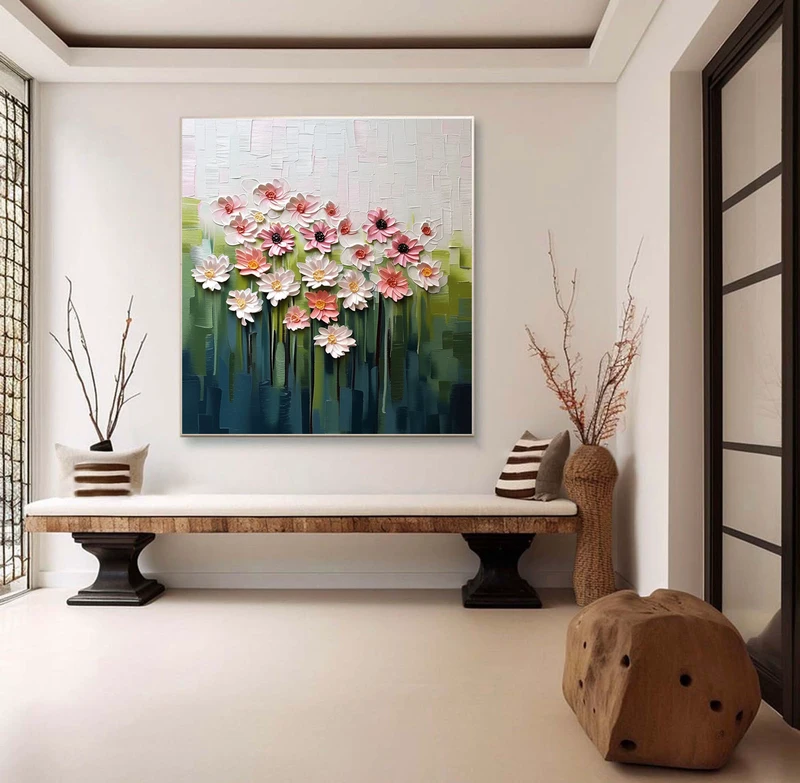 Modern Colorful Abstract Cityscape Painting – Large 3D Mural