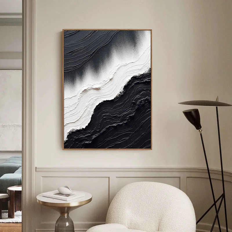 Buy Modern Black and White 3D Texture Art - Minimalist Framed Painting