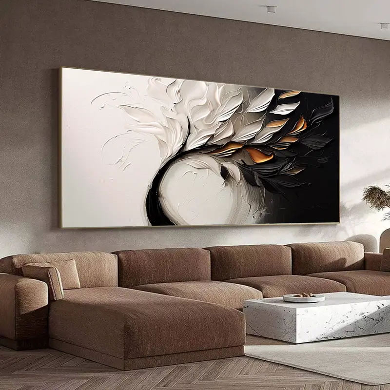 Buy Black and White Minimalist 3D Textured Art - Large Framed Design