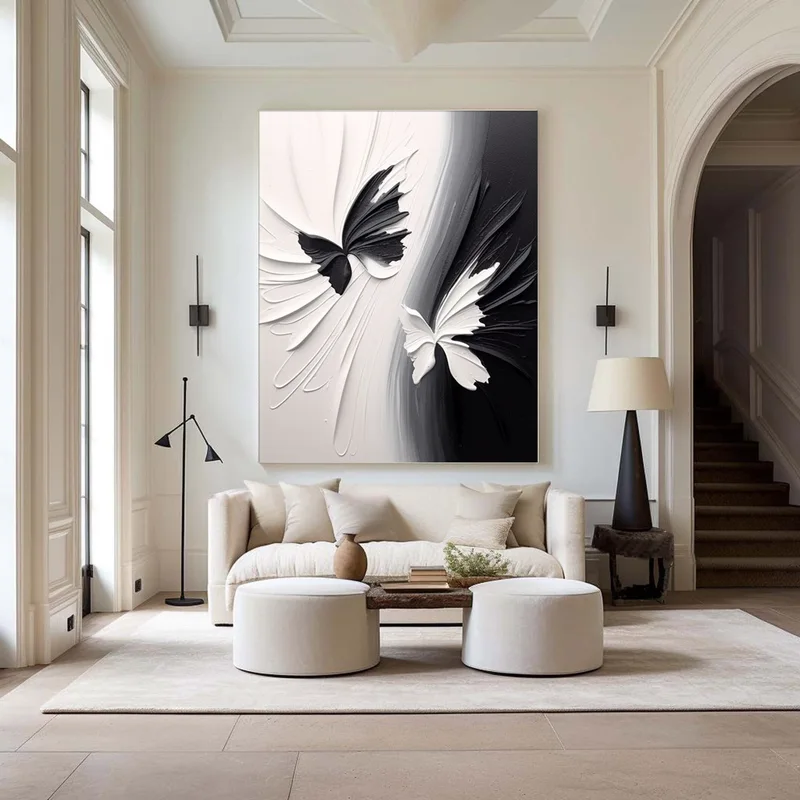 Buy Black and White 3D Texture Art - Modern Minimalist Framed Design