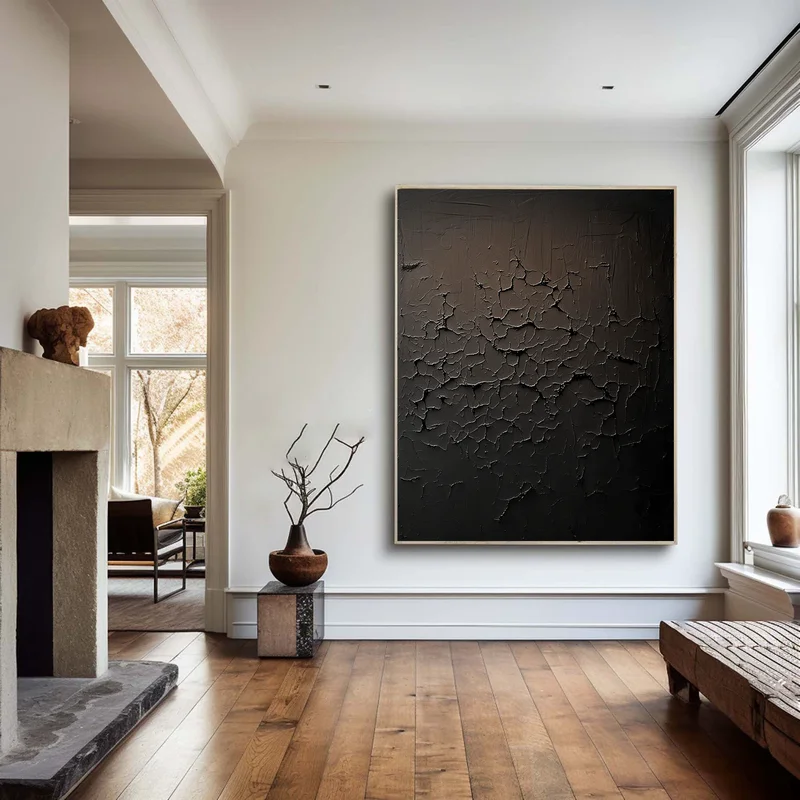 Framed Black and White 3D Texture Art - Large Minimalist Modern Painting