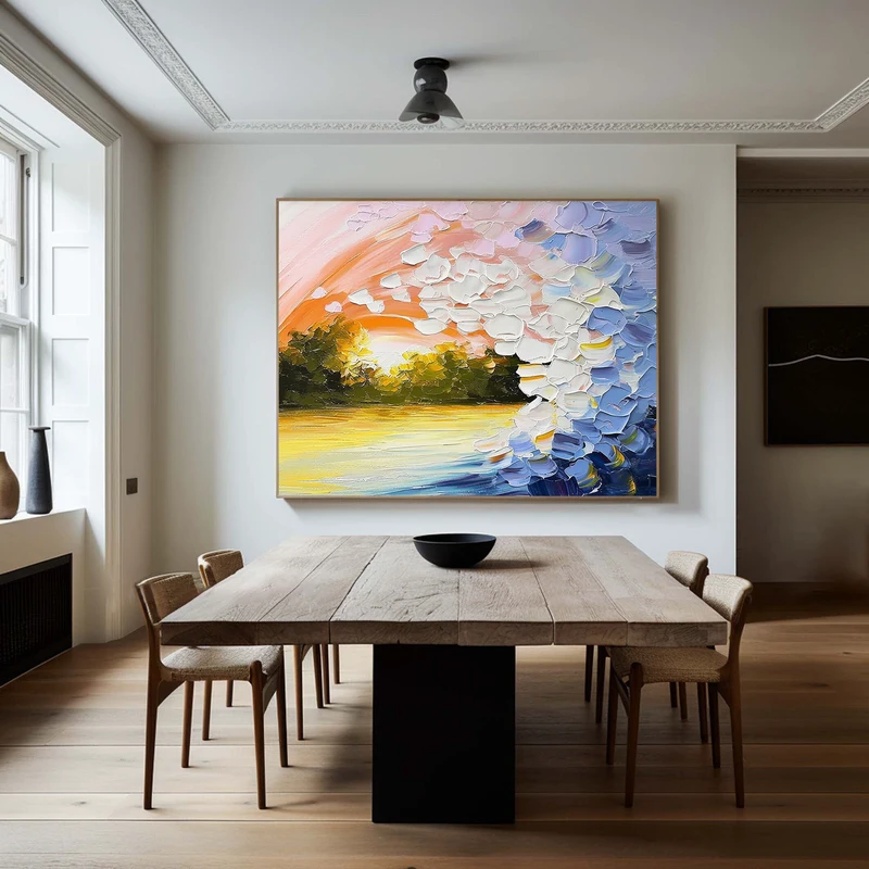 Hand-Painted Colorful Abstract Art – Large 3D Textured Mural