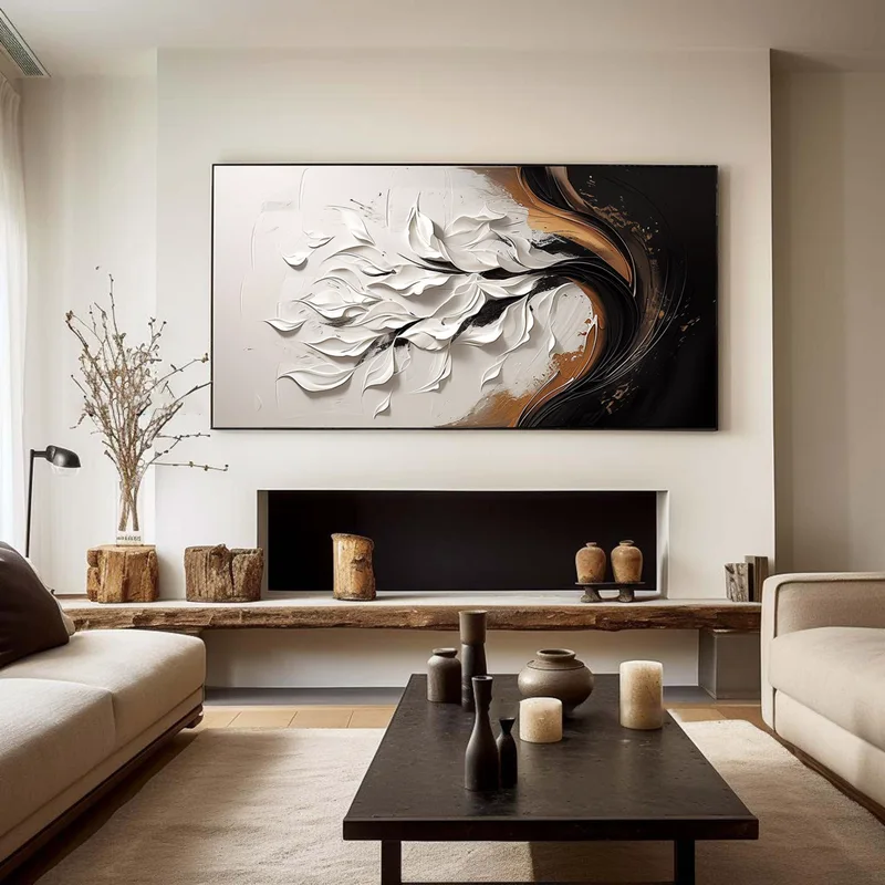 Framed Black and White Texture Art - Minimalist 3D Modern Design