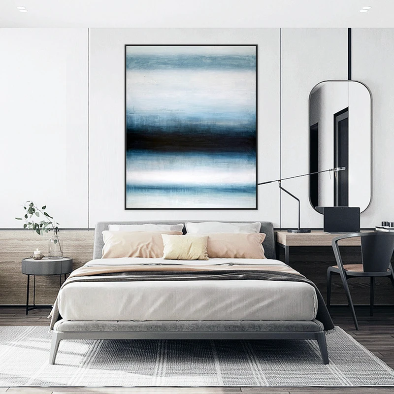 Original Acrylic Minimalist Modern Abstract Blue Painting, Large Canvas Wall Art with Depths of the Human | Perception