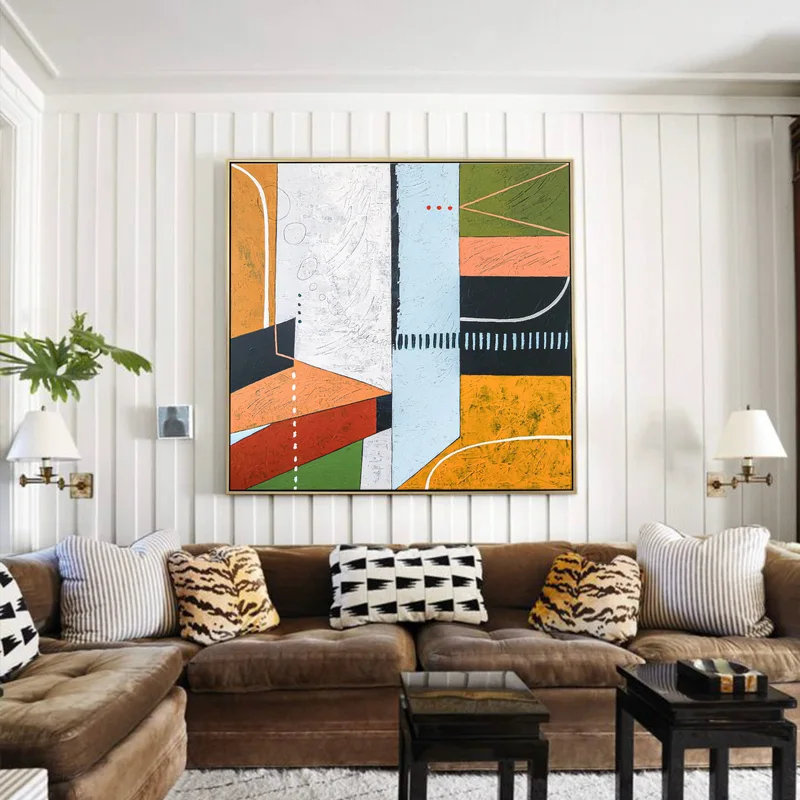 Large Geometric Original Acrylic Abstract painting, Modern Canvas Wall Art for Exploration of Matter, Time, Space | Metaphysics