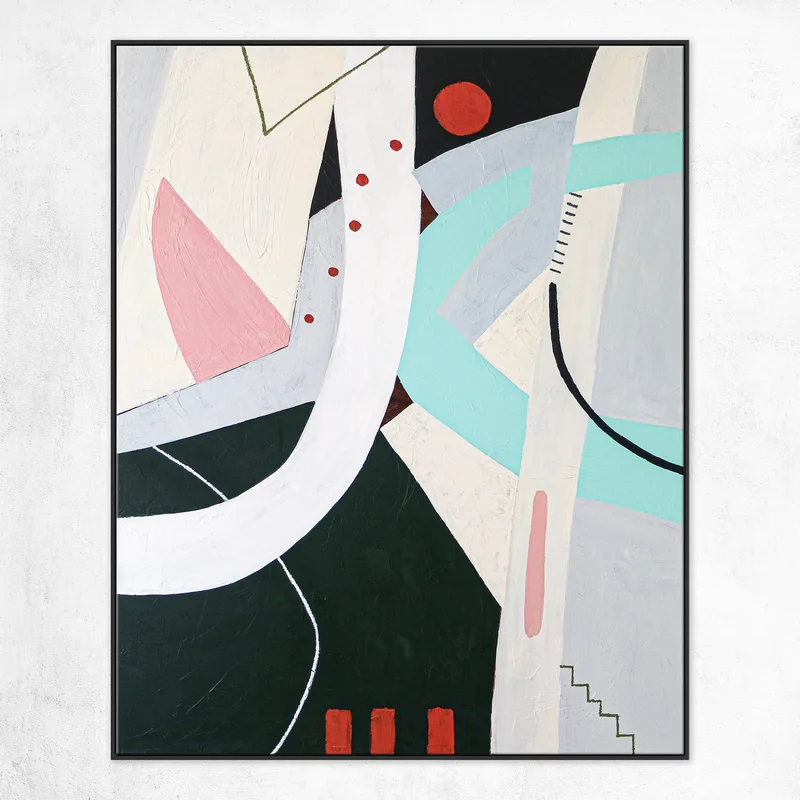 Whimsical Large Abstract Canvas Wall Art, Playful Contemporary Abstract Original Acrylic Painting | A red circle's playhouse