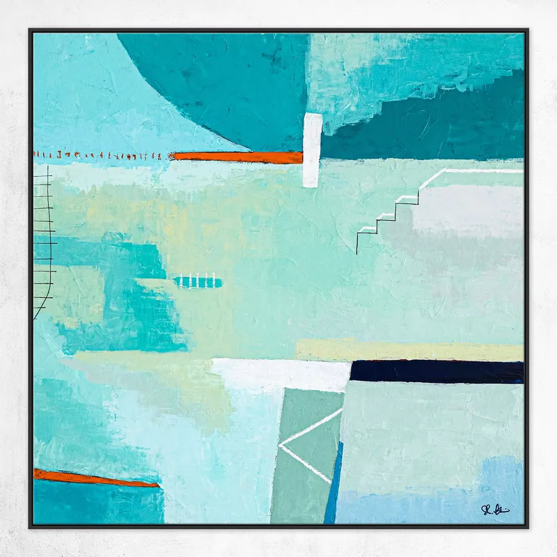 Aqua Abstract Acrylic Painting Original, Contemporary Large Modern Canvas Wall Art | Daydream of Friday