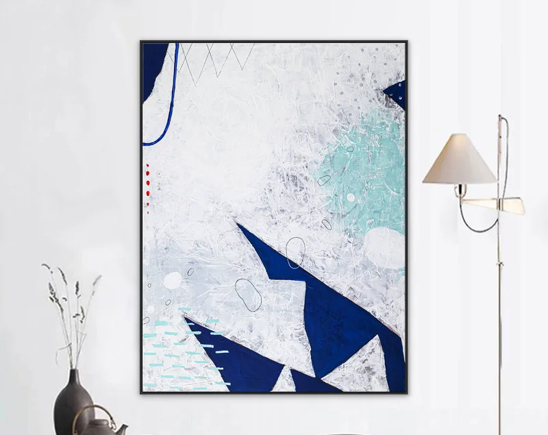 Minimalist Expression of Happiness in Large Modern Abstract Original Acrylic Painting, Blue Canvas Wall Art in Contemporary Style | Vere