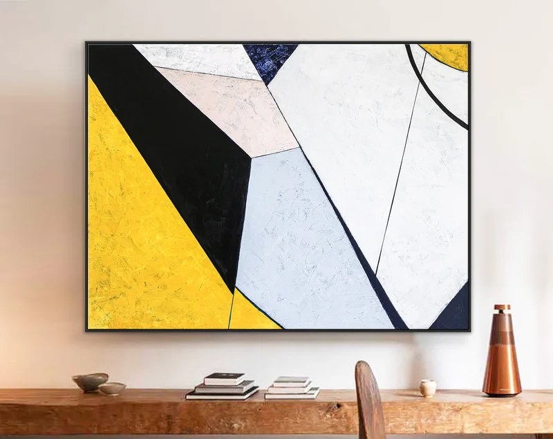 Minimalism in Large Geometric Abstract Original Painting, Modern Acrylic Canvas Wall Art Embracing Comfort | Consolation