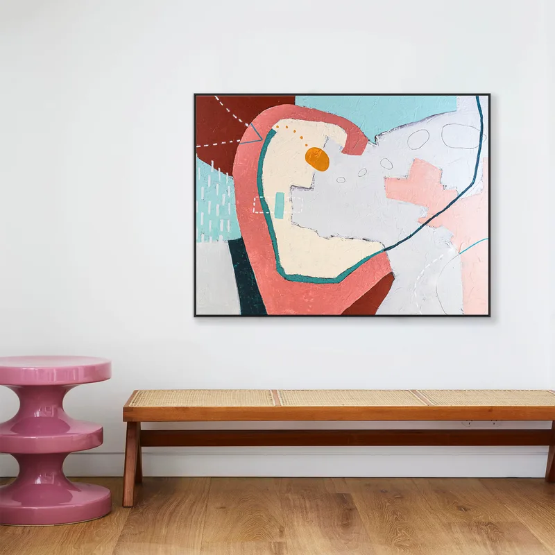 Tension-filled Large Modern Abstract Acrylic Painting Original, Colorful Contemporary Canvas Wall Art in Red & Pink | But yet