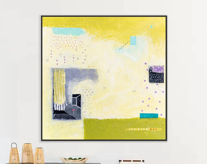 Dreamy Large Original Abstract Yellow Painting, Modern Canvas Wall Art in Beautiful Colors | Daydream of Sunday