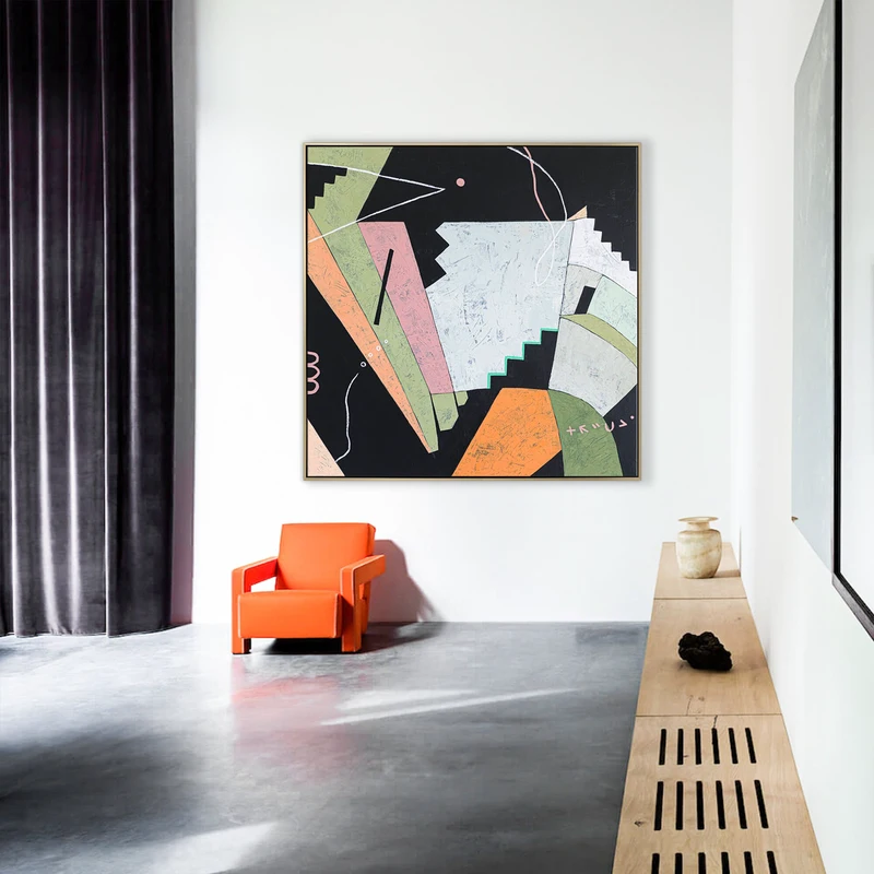 Geometric Large Abstract Original Painting in Acrylic, Colorful Contemporary Modern Canvas Wall Art | Opto