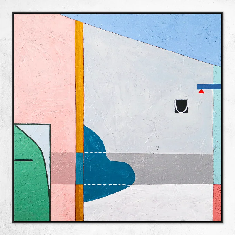 Geometric Large Original Modern Abstract Acrylic Painting, Calm and Warm Contemporary Canvas Wall Art | Blue chair