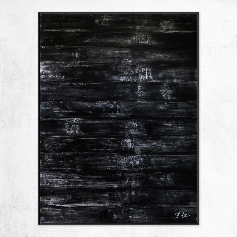 Modern Expressionism Large Abstract Original Painting, Black & White Acrylic Canvas Art in Monochromatic Minimalism | Black Abstract I