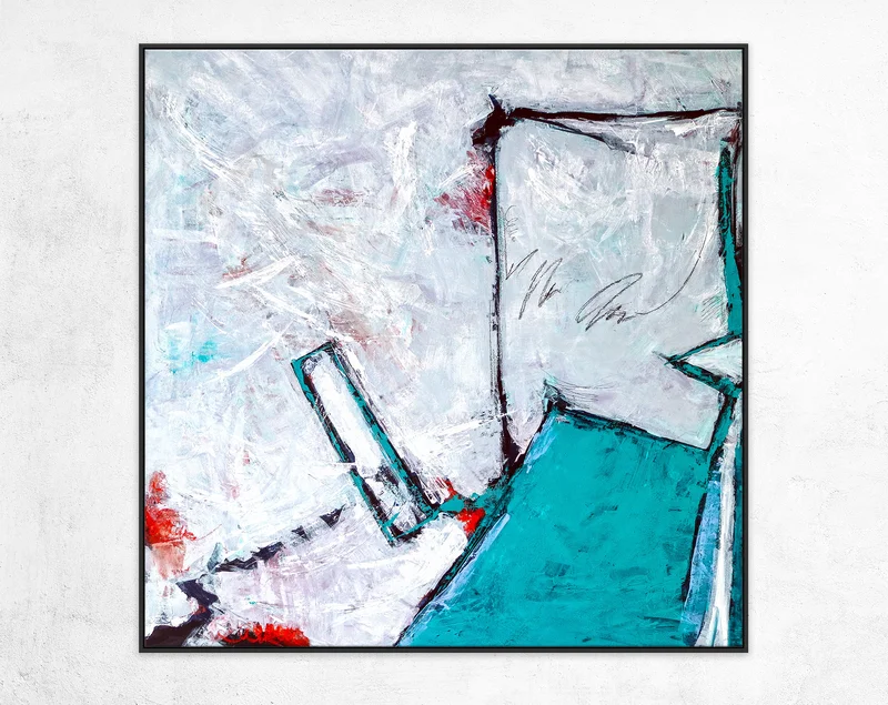 Expressionist Original Abstract Acrylic Painting, Large Modern Canvas Wall Art with Refined Turquoise | Door II