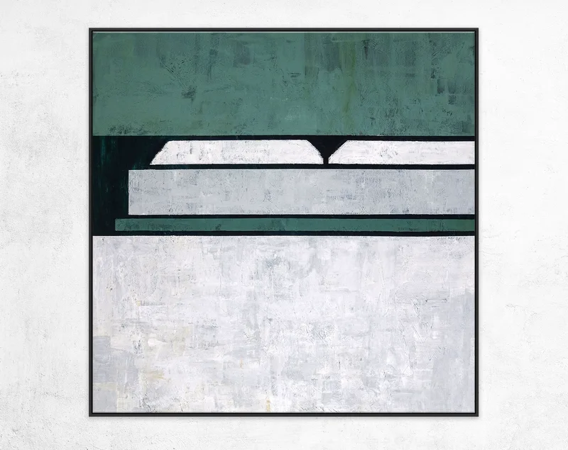 Geometric Minimalist Original Abstract Painting in Acrylic, Large Modern Canvas Wall Art in Green Color | Room I