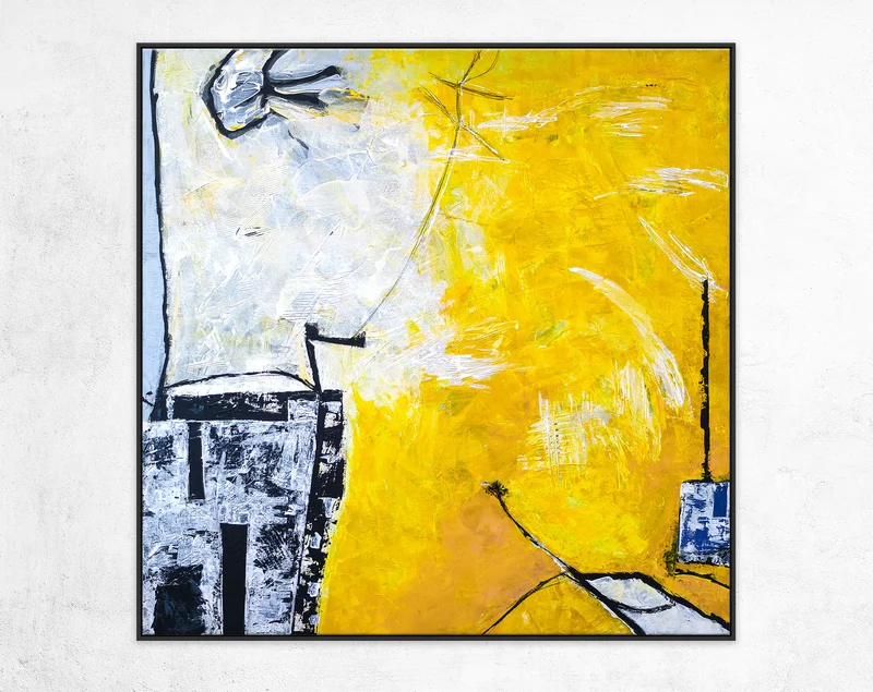 Yellow Original Dynamic Abstract Acrylic Painting, Modern Canvas Wall Art Infused with Sunlit Yellow | Les iles