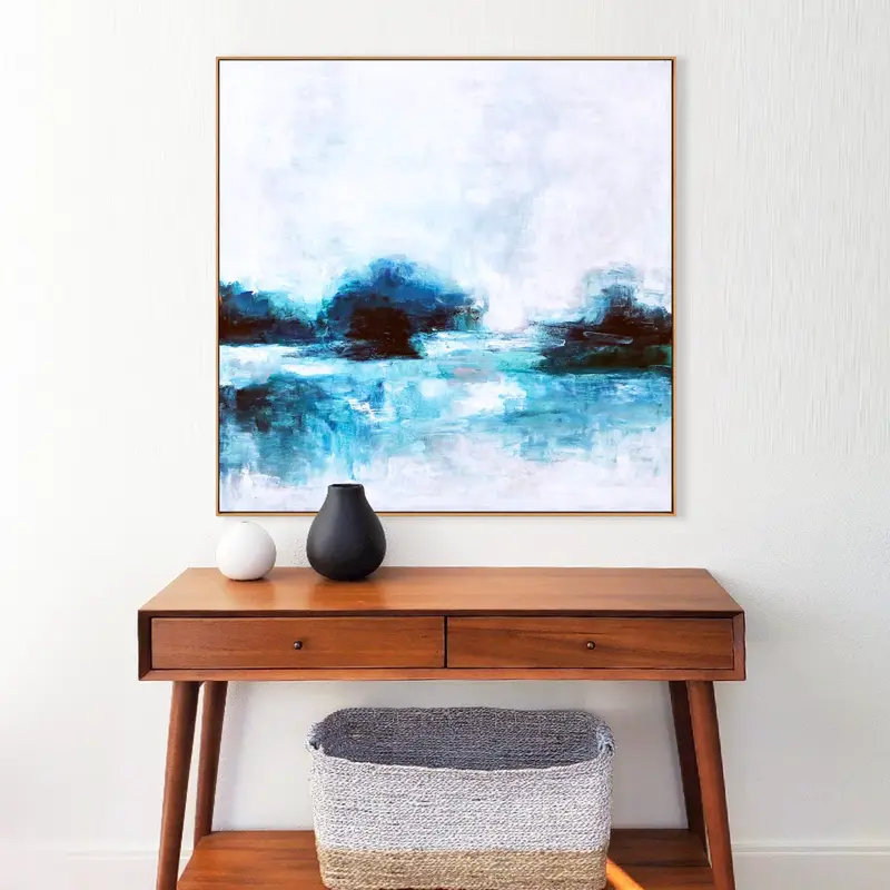 Modern Abstract Painting on Canvas, Large Abstract Painting, Contemporary Wall Art of Seascape | A Lake (Square)