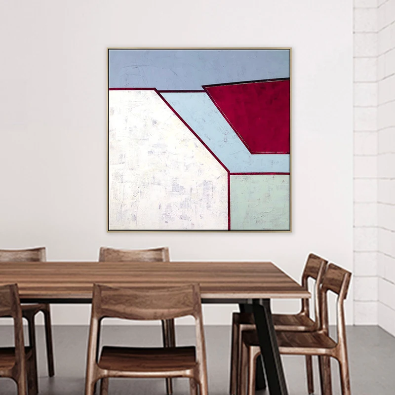 Geometric Original Abstract Acrylic Painting, Large Minimalist Modern Canvas Wall Art in Simplistic Composition | Room II