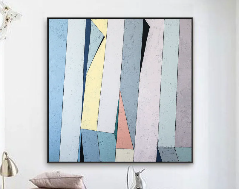 Contemporary Minimalist Abstract Original Acrylic Painting, Large Geometric Modern Canvas Wall Art | Summer deck