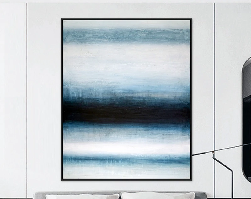 Original Acrylic Minimalist Modern Abstract Blue Painting, Large Canvas Wall Art with Depths of the Human | Perception