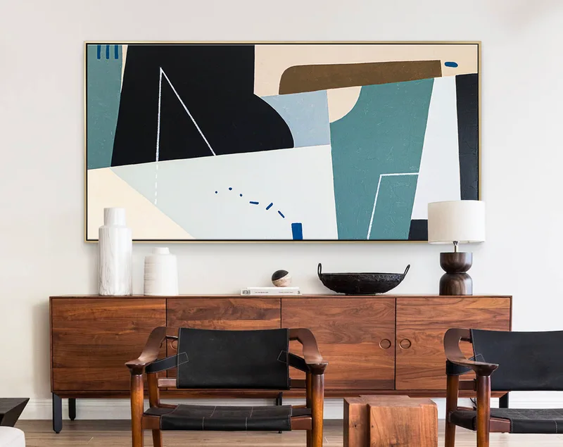 Surreal Geometric Abstract Minimalist Acrylic Painting Original, Wide Contemporary Modern Canvas Wall Art | Kafkaesque II