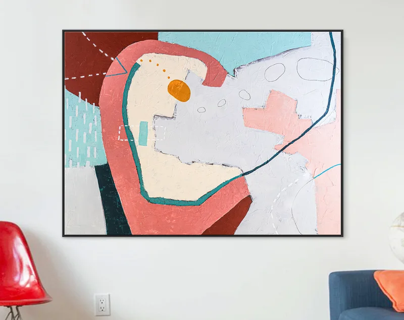 Tension-filled Large Modern Abstract Acrylic Painting Original, Colorful Contemporary Canvas Wall Art in Red & Pink | But yet