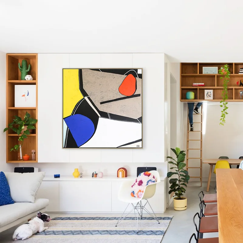 Harmonious Abstract Modern Painting in Mondrian Style, Colorful Original Contemporary Canvas Wall Art | Still-life M