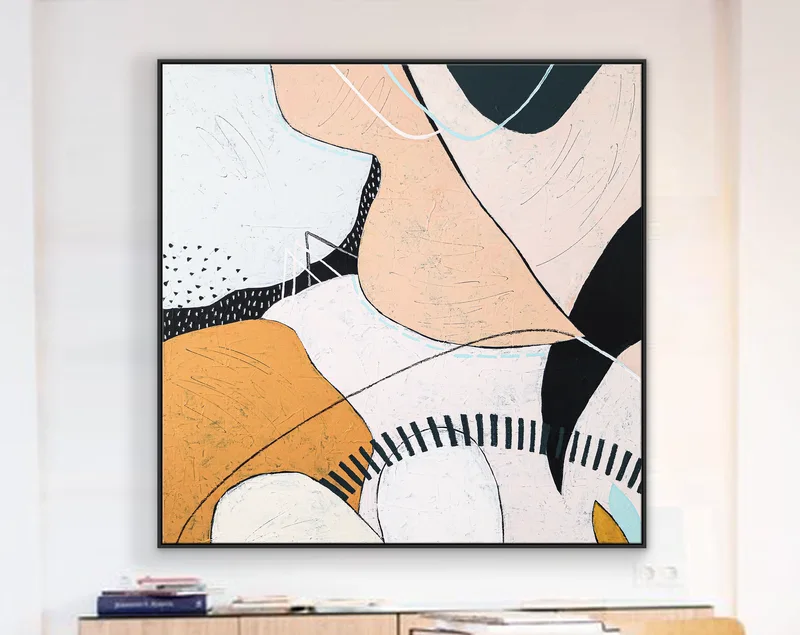 Sentimental Geometric Large Modern Abstract Original Acrylic Painting, Peaceful Contemporary Canvas Wall Art | My day, your night
