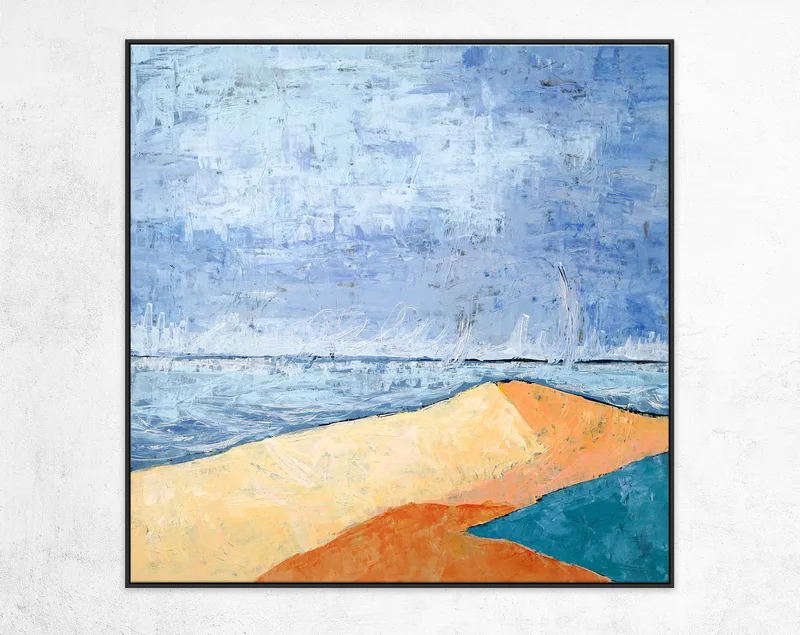 Minimalist Landscape Abstract Original Acrylic Painting, Large Modern Canvas Wall Art Capturing Coastal Terrain | Beach