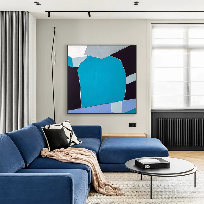 Blue Original Geometric Abstract Painting in Acrylic, Modern Canvas Wall Art of Dynamic Interplay | Geometry I
