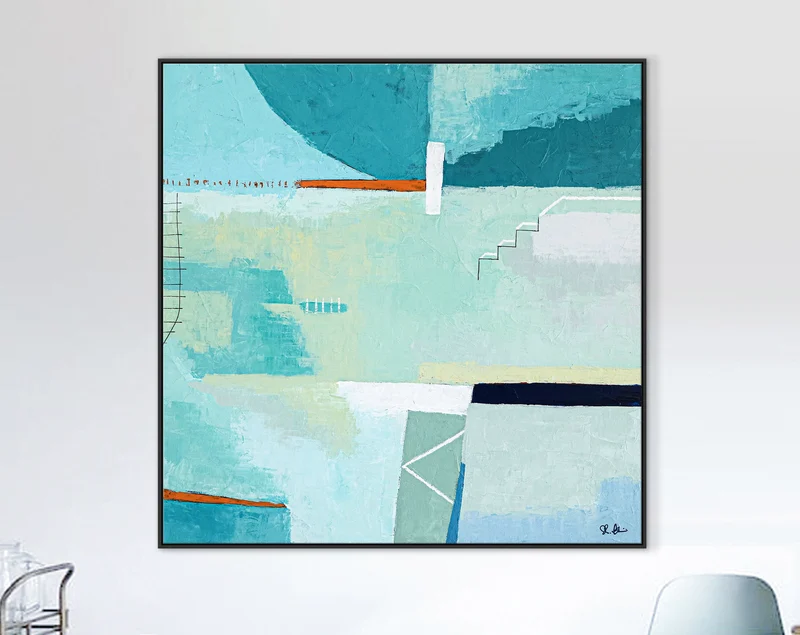 Aqua Abstract Acrylic Painting Original, Contemporary Large Modern Canvas Wall Art | Daydream of Friday