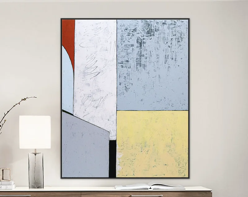 Minimalist Original Modern Abstract Acrylic Painting, Large Geometric Canvas Wall Art Accentuating Space | Creation of leisure