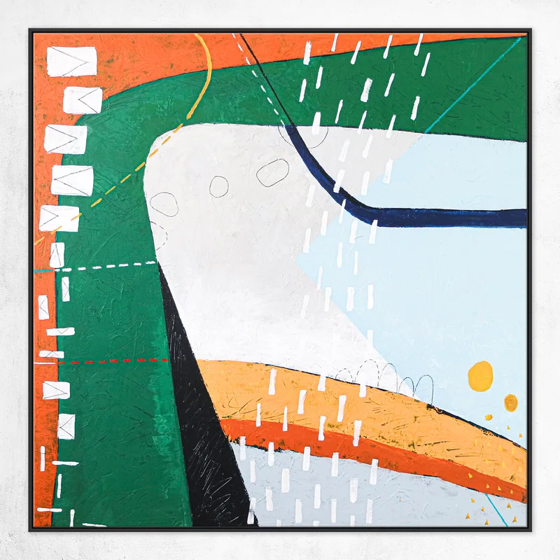 Playful Modern Large Abstract Original Acrylic Painting in Green and Orange, Contemporary Canvas Wall Art | The horizon of thought
