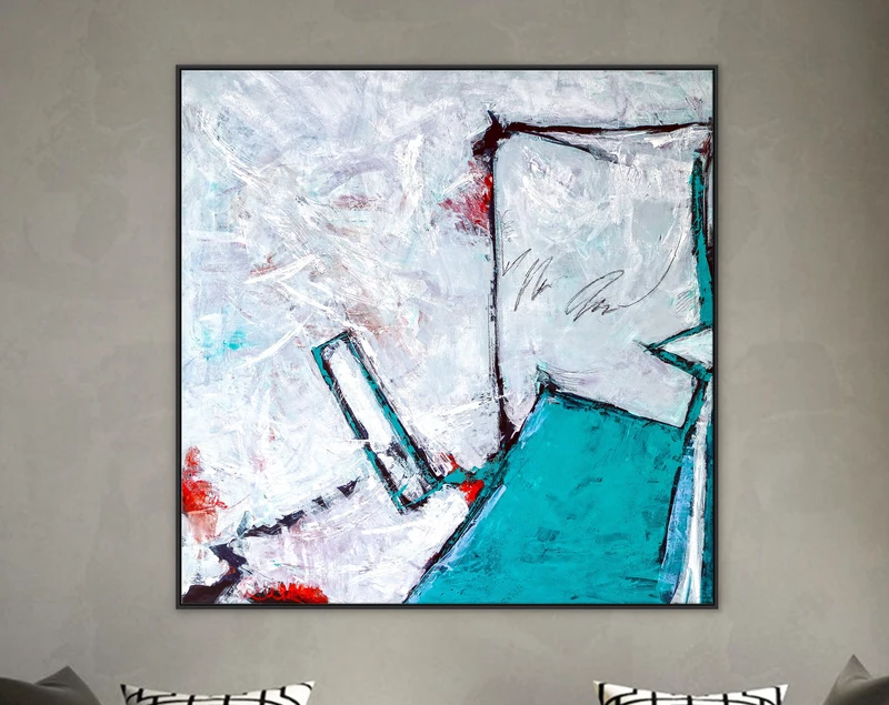 Expressionist Original Abstract Acrylic Painting, Large Modern Canvas Wall Art with Refined Turquoise | Door II