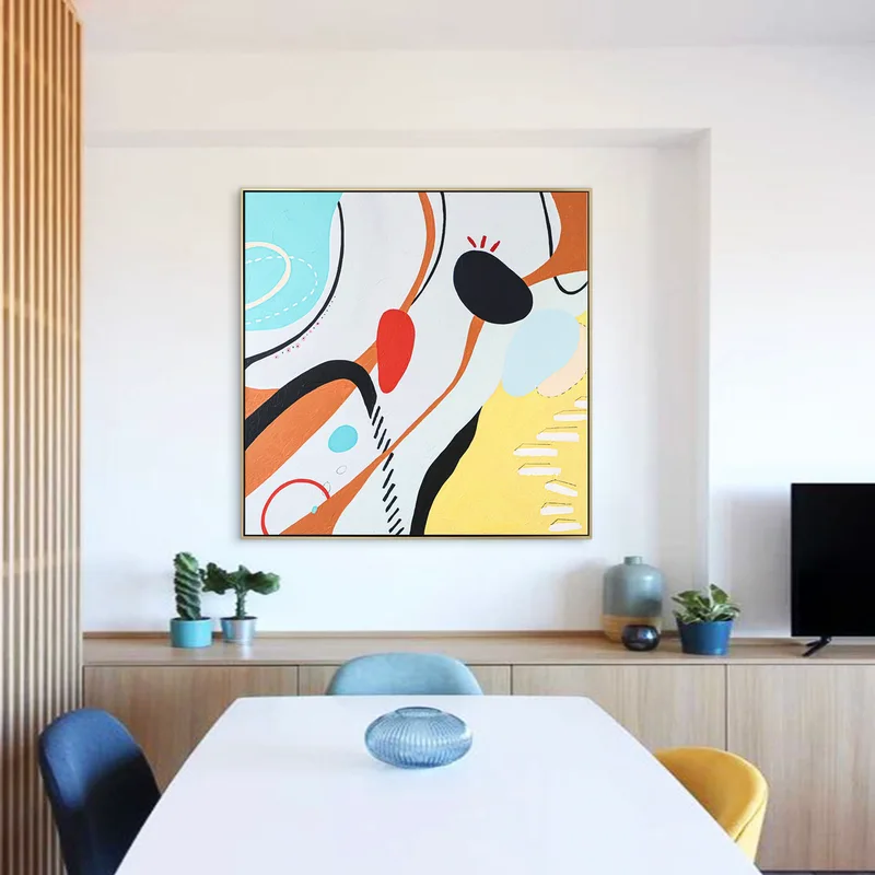 Bright & Cheerful Large Abstract Original Acrylic Painting, Modern Canvas Wall Art Expressing Elemental Principles | Elementum