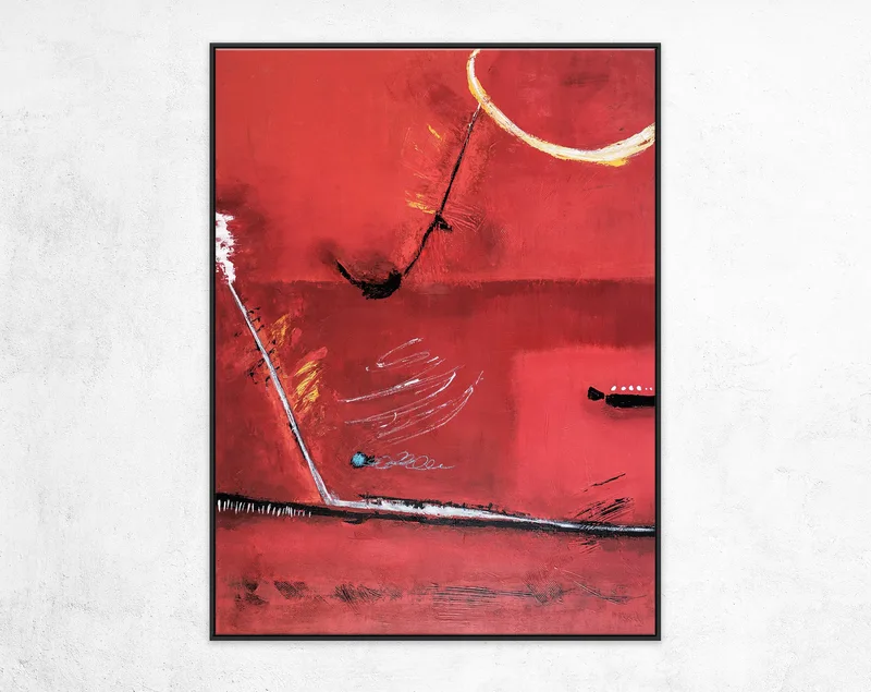 Red Minimalist Abstract Original Painting in Acrylic, Large Modern Canvas Wall Art with Narrating a Surreal Space Story | A Tale