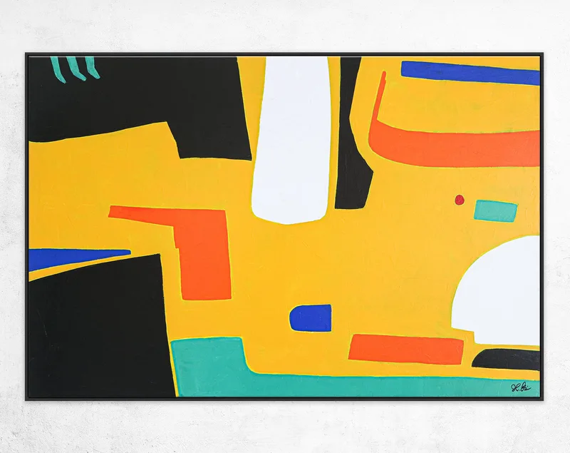 Playful Balanced Original Abstract Minimalist Painting, Yellow Modern Contemporary Canvas Wall Art | Cogito II
