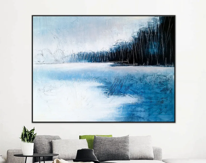 Landscape Modern Original Abstract Acrylic Painting of the Deep Nordic Winter Tranquility, Large Canvas Wall Art | Norwegian wood