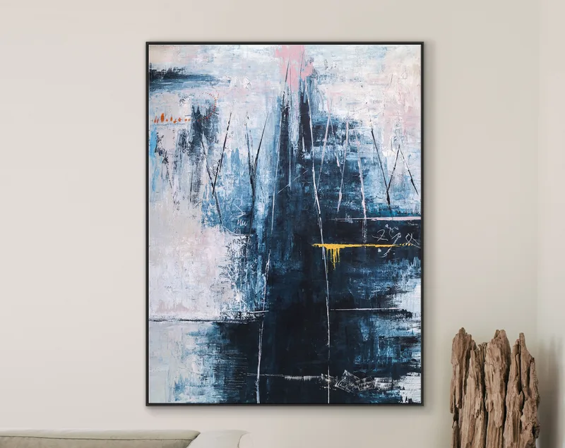 Original Abstract Blue Painting in Acrylic, Large Modern Canvas Wall Art of Mountain Serenity | If you go to the mountain