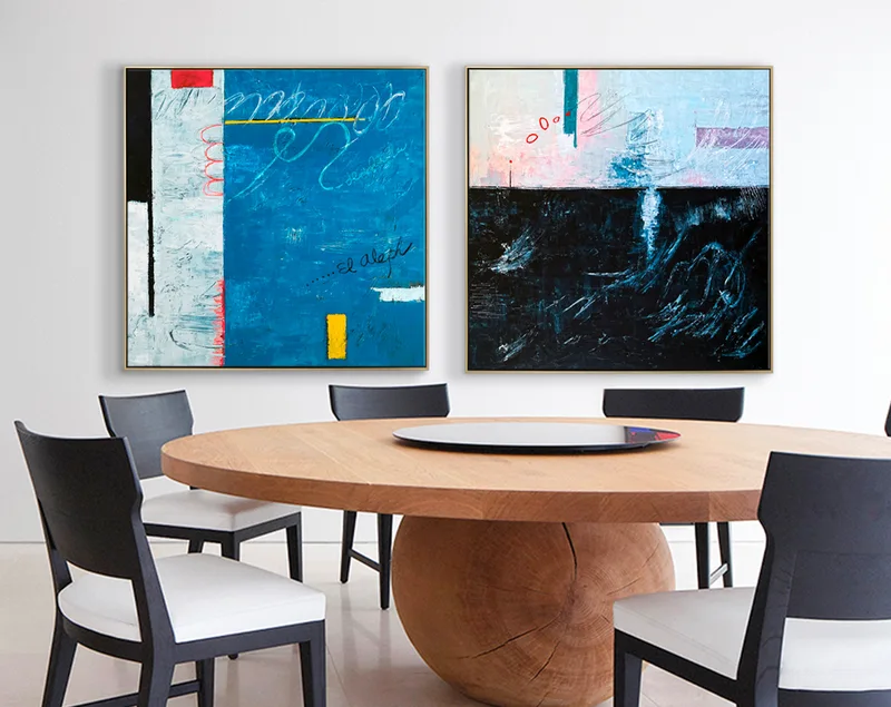Painting on Canvas Wall Art, Abstract Large Original Modern Colorful Acrylic & Oil Painting, Minimalist Wall Art - The South + The Aleph
