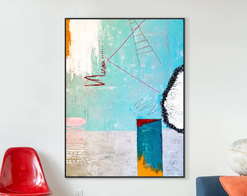 Playful & Colorful Abstract Original Painting in Acrylic, Vibrant and Trendy of Large Modern Canvas Art | Tale III