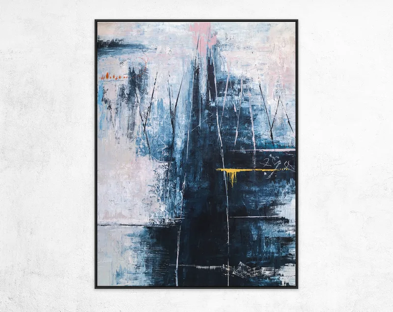 Original Abstract Blue Painting in Acrylic, Large Modern Canvas Wall Art of Mountain Serenity | If you go to the mountain