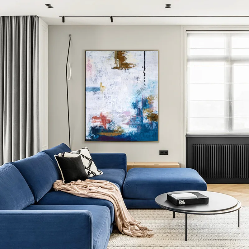 Feast of Vibrant Hues in Modern Abstract Original Acrylic Painting, Large Canvas Wall Art Evident Brush Strokes | Blue turquoise