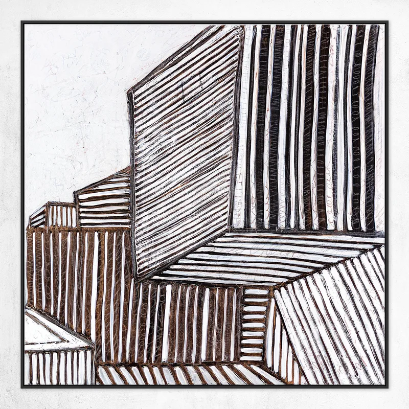 Highlighted with Bold Lines Large Original Abstract Minimalism Painting, Black and White Modern Canvas Wall Art | Es III