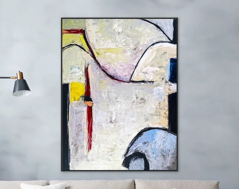 Playful Comfort through Abstract in Modern Original Acrylic Painting, Large Expressionism Canvas Wall Art | No 6