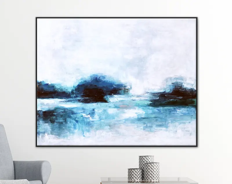 Embodying Tranquility in Modern Abstract Original Painting in Acrylic, Large Canvas Wall Art of Seascape | A Lake