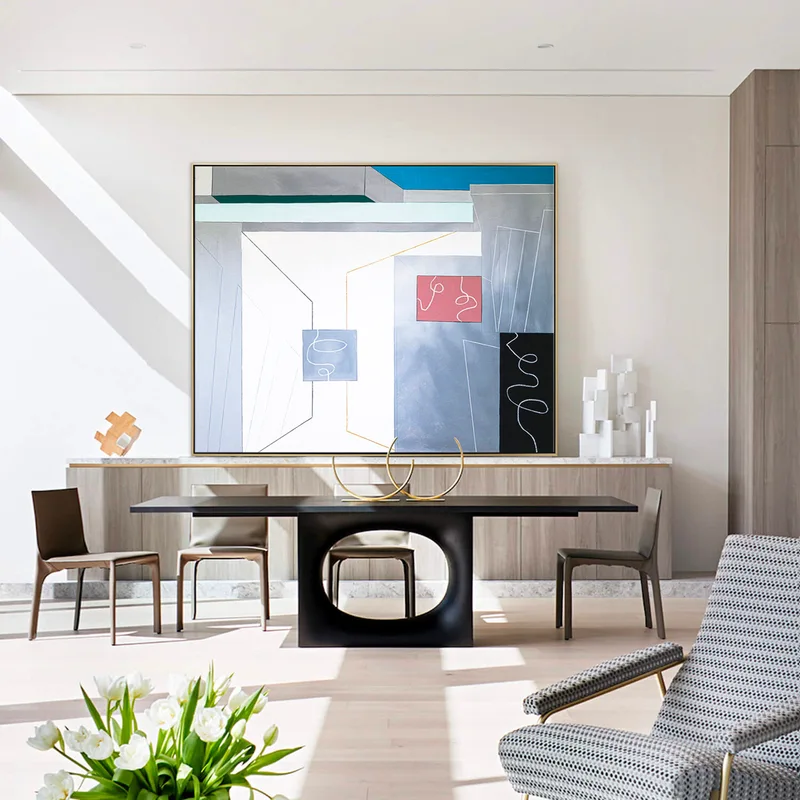 Minimalist Geometric Large Abstract Original Acrylic Painting, Abstractions of Architectural Feelings Modern Canvas Wall Art | Pure state