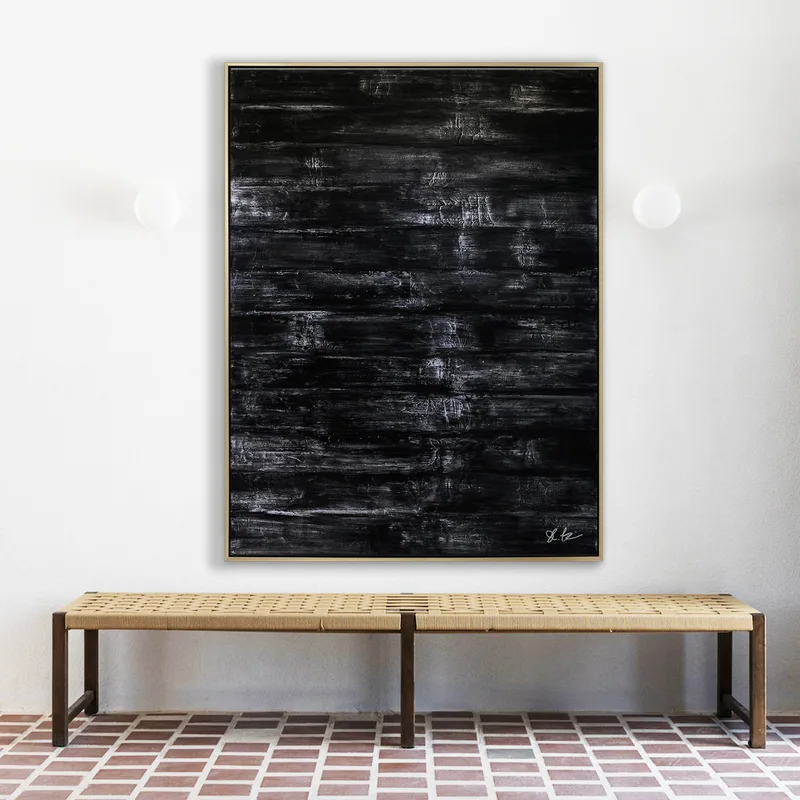 Modern Expressionism Large Abstract Original Painting, Black & White Acrylic Canvas Art in Monochromatic Minimalism | Black Abstract I