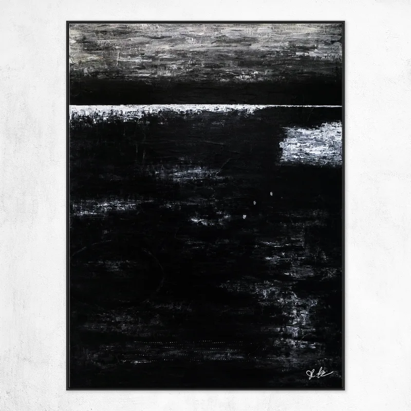 Modern Expressionism Abstract Original Painting, Large Black & White Canvas Art in Monochromatic Minimalism | Black Abstract II